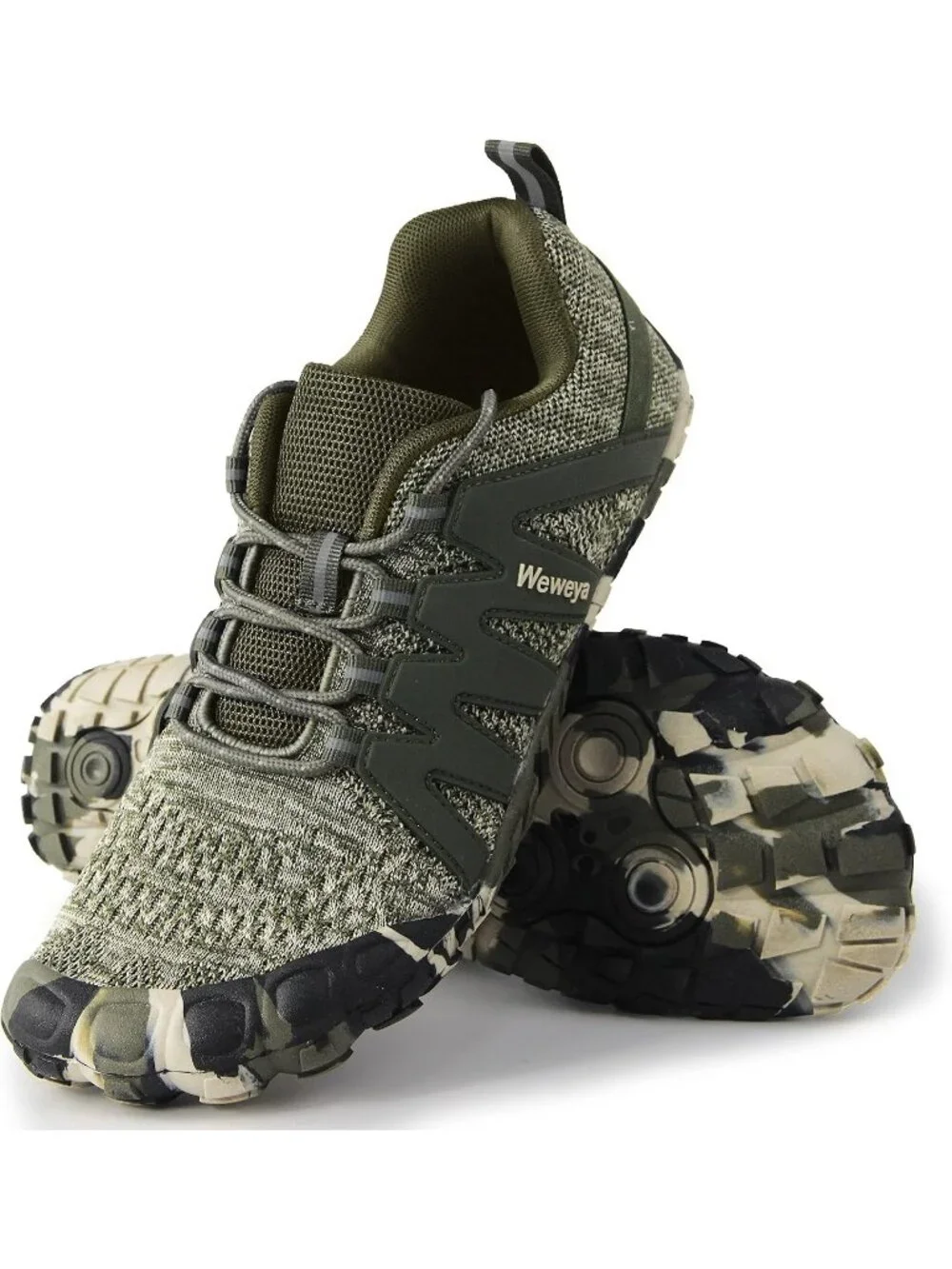 Weweya Men's Camouflage Rubber Minimalist Barefoot Wide Lace Up Athletic Shoes